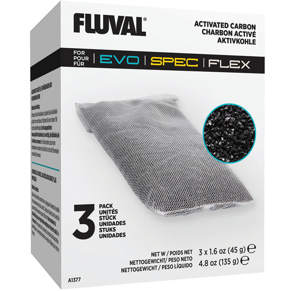 Fluval Carbon for Spec/Evo/Flex Aquarium Kit, 1.6 oz / 45 g, 3-Pack